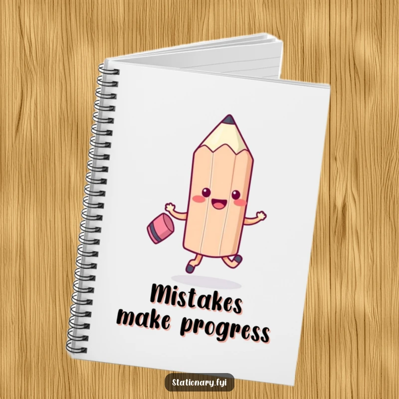 Funny Kawaii Pencil Skipping Notebook with an eraser, encouraging humorous writing and gifting, perfect for school or office.