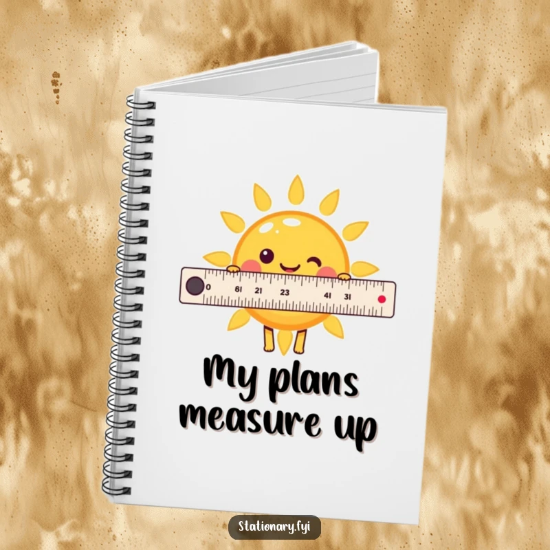 Funny Kawaii Ruler Sun Notebook, encouraging humorous planning and gifting, perfect for bright ideas and organization.