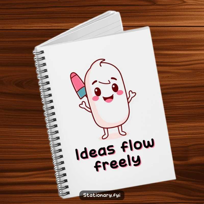 Funny marker notebook with a bouncing marker character drawing a wavy, vibrant line. Ideal for note-taking.