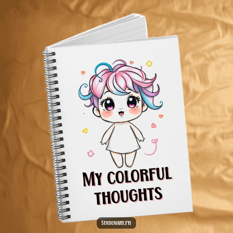 Funny notebook with a delightful marker character drawing colorful swirls, perfect for sketching and creative notes.