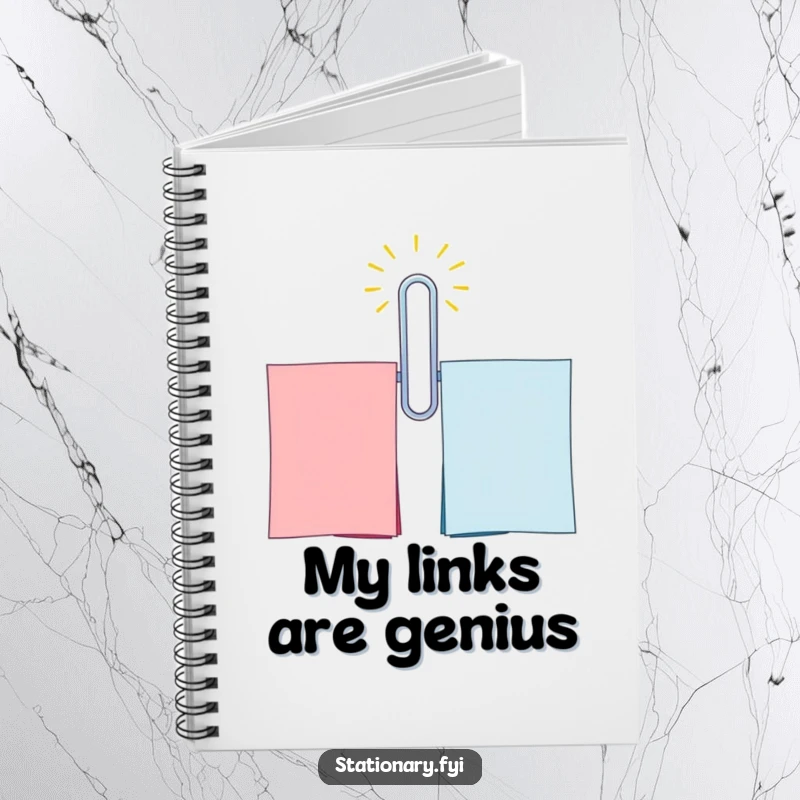Funny Paperclip Notebook: A beaming paperclip humorously linking documents, inspiring creative and funny note-taking.