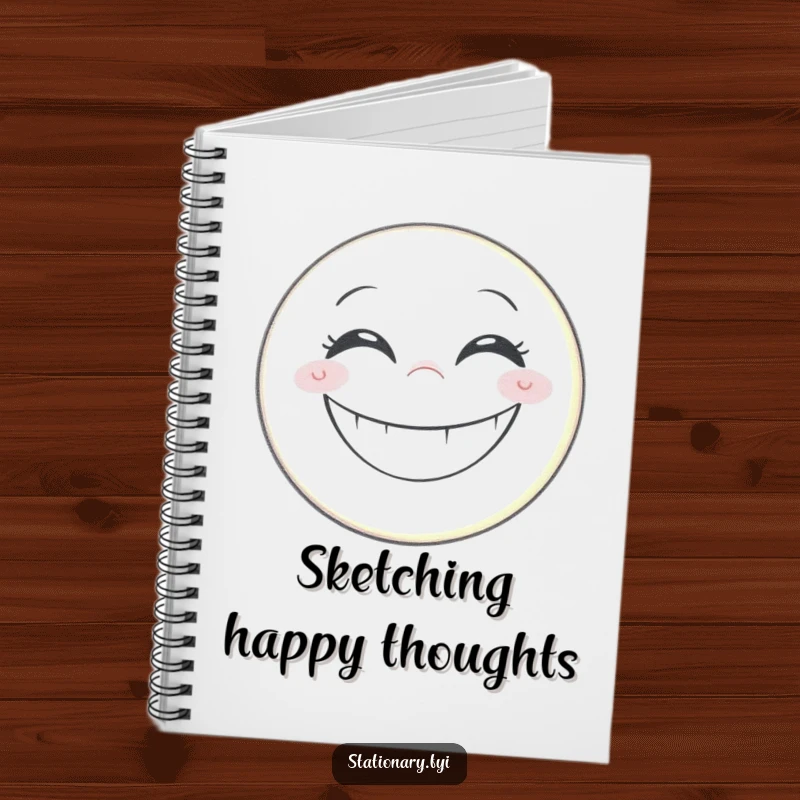 Funny notebook with a grinning pencil creating a large, cheerful smiley face, ideal for notes and sketches.