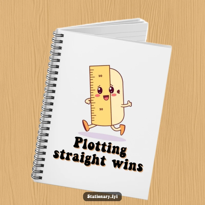 Funny notebook featuring a wobbly ruler character drawing a straight line, perfect for organized note-taking.