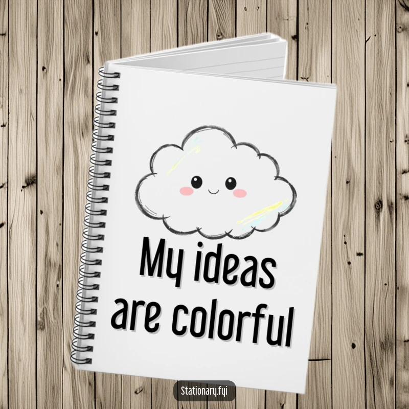 Funny notebook featuring a crayon thoughtfully sketching a cloud, designed for capturing creative ideas with artistic flair.