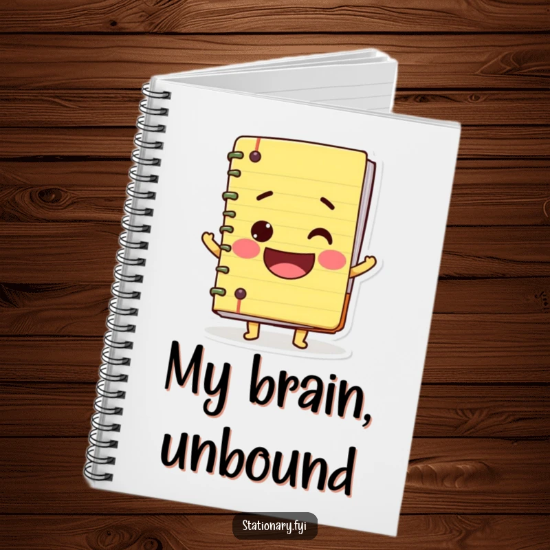 Funny notebook designed with a wobbly character and a big smile, perfect for journaling, sketching, or jotting down happy thoughts.