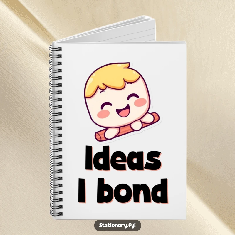 Funny kawaii glue stick notebook featuring a smiling character sliding smoothly, perfect for jotting down funny ideas or notes.