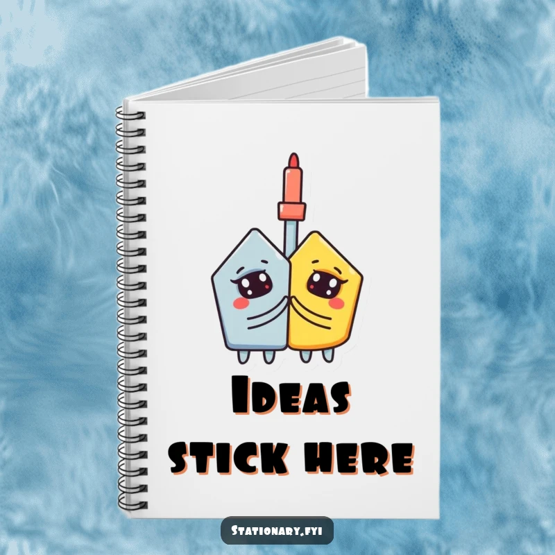 Funny notebook: A curious glue stick connects two shapes, ready to hold your creative thoughts.