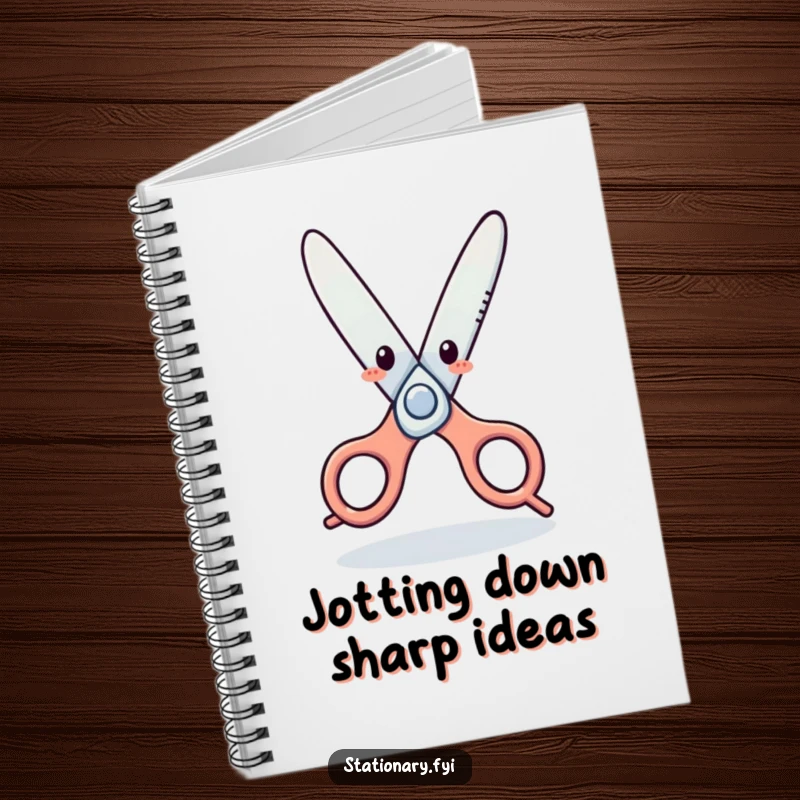 Funny Notebook: Playful scissors character dancing, encouraging creative writing and note-taking with a humorous, energetic design.