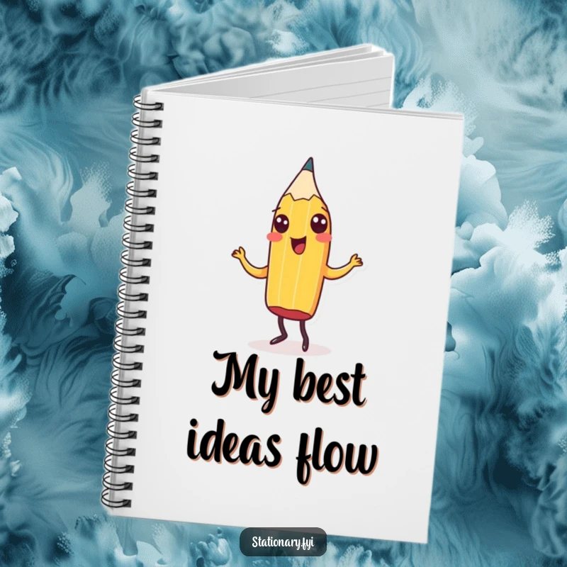 Funny Notebook with a cheerful pencil doing a lively jig, perfect for capturing notes with artistic humor and as a great gift.