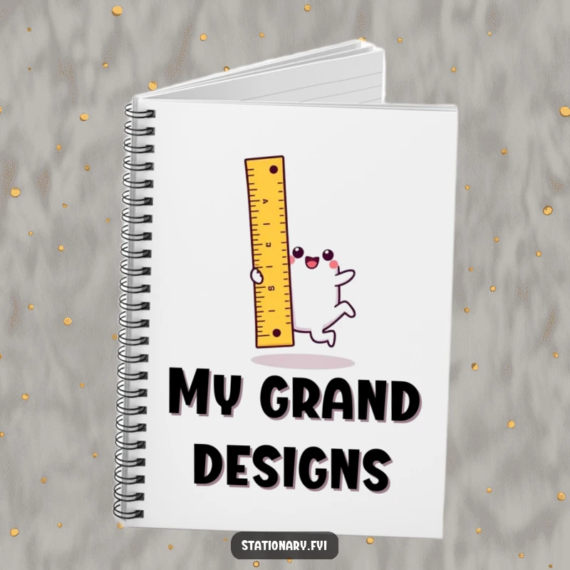 Funny kawaii ruler notebook featuring a character doing a cartwheel, perfect for jotting down ideas or precise notes.