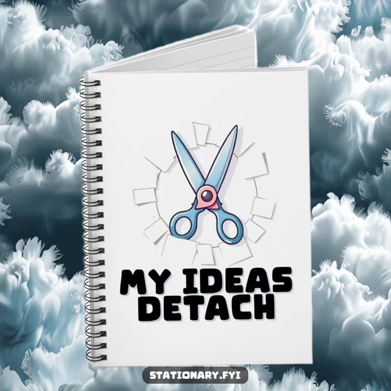 Funny Notebook with playful scissors snipping paper, perfect for capturing creative notes with artistic humor and as a great gift.