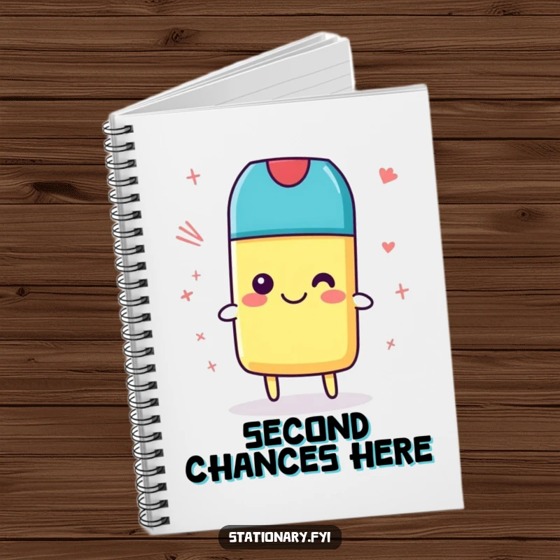 Funny Notebook with a smiling eraser cleaning silly scribbles, perfect for capturing tidy notes with artistic humor and as a great gift.