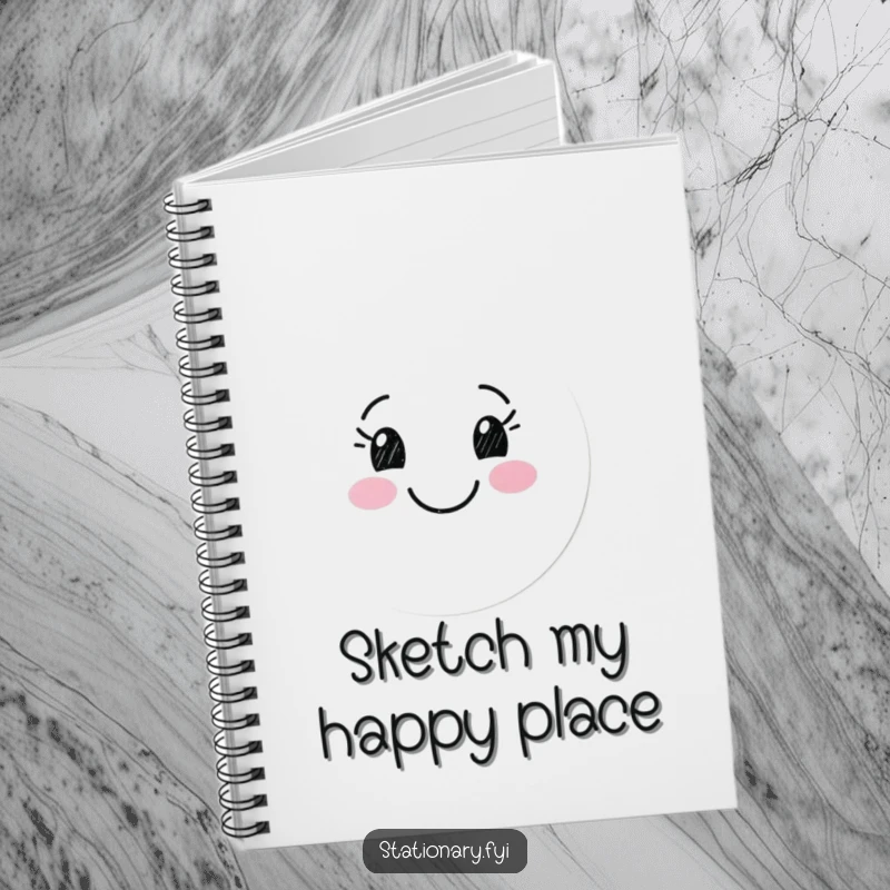 Funny notebook with a happy marker character drawing a smiling face, perfect for capturing creative ideas and joyful thoughts.