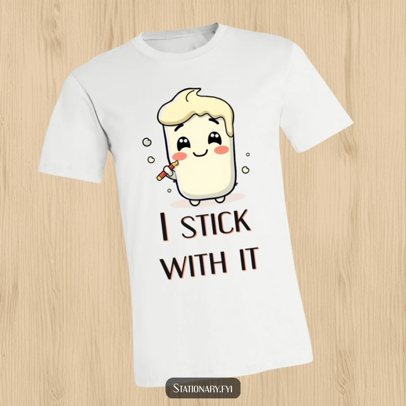 Funny Kawaii Glue Stick T-Shirt smearing a happy, glowing line, spreading humor and connection, ideal for gifting.