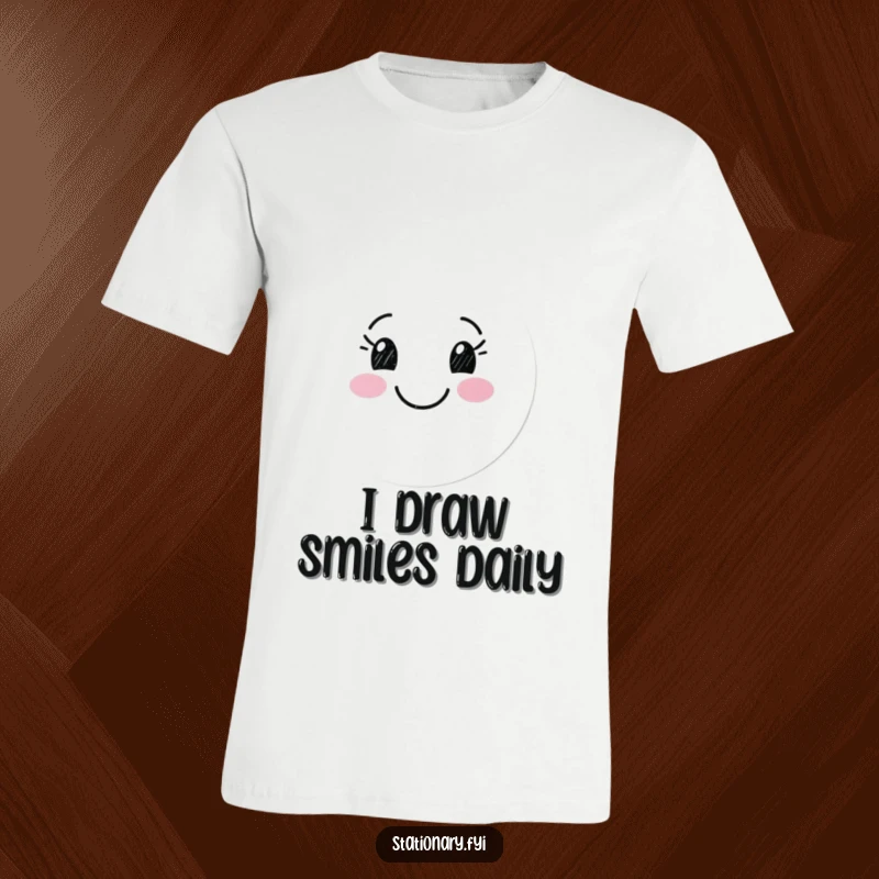 Funny t-shirt with a happy marker character drawing a smiling face, showcasing artistic talent and a cheerful attitude.