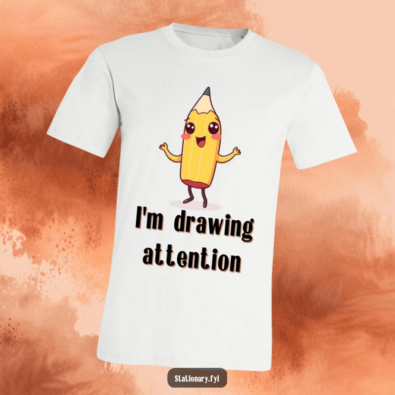 Funny T-Shirt of a cheerful pencil hilariously doing a jig, showcasing artistic fun and making it a perfect humorous gift.