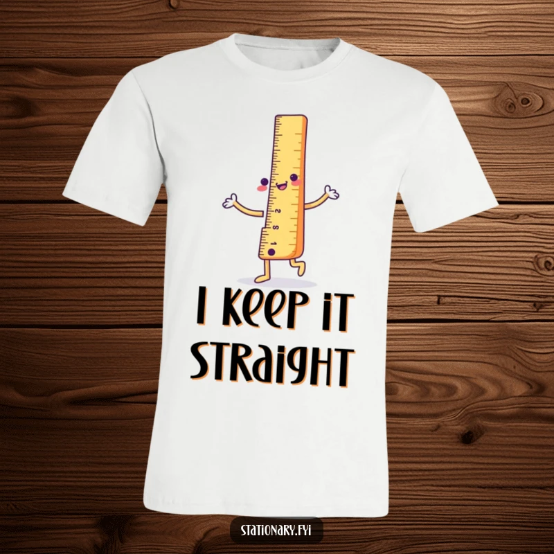 Funny T-Shirt: A straight and happy ruler character in a lively dance, conveying joy and precision in a humorous way.