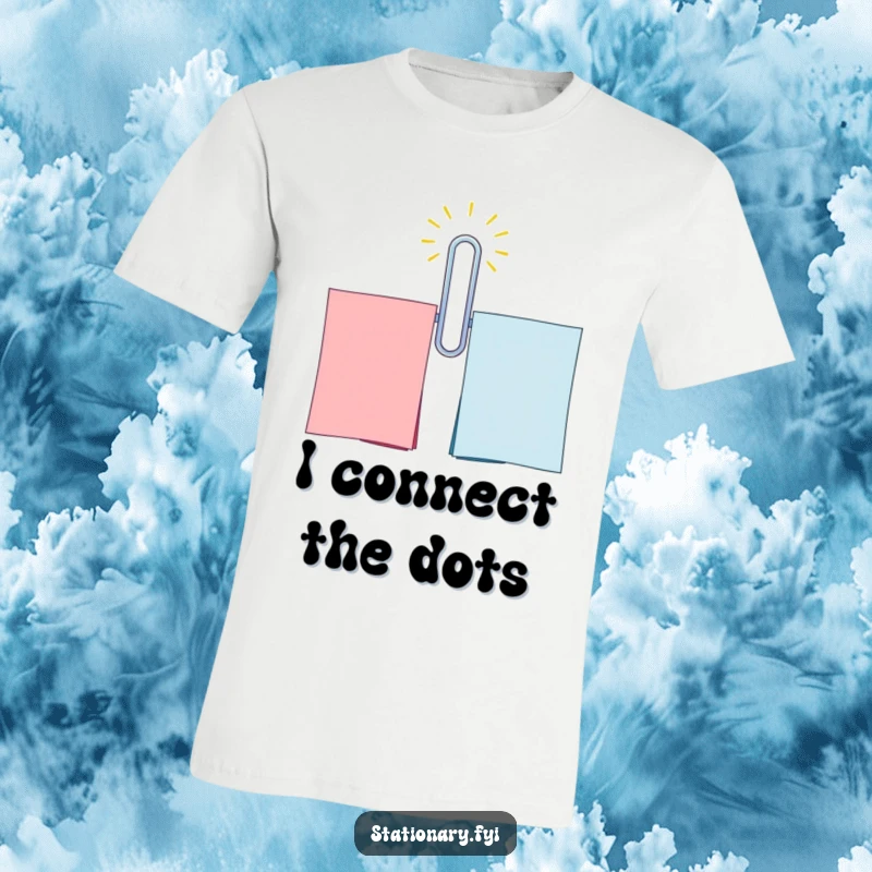 Funny Paperclip T-Shirt: A beaming paperclip humorously linking colorful sheets, a fun office joke for your wardrobe.