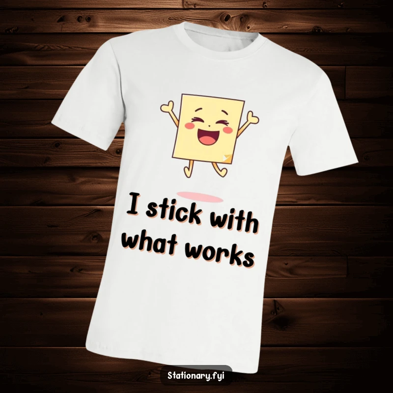 Funny t-shirt showcasing a sticky note leaping with pure elation, embodying an infectious sense of fun and positivity.