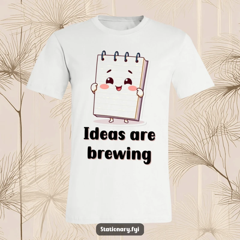 Funny notepad t-shirt featuring a delighted character unfurling pages with a wide smile, symbolizing creativity, comfort, and humor.