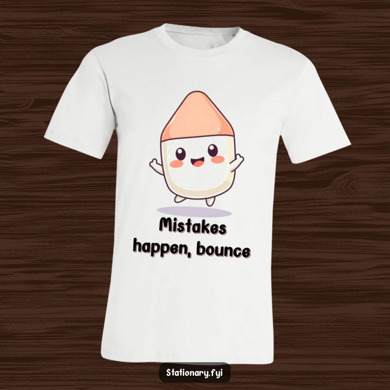 Funny Kawaii Eraser T-Shirt: A cute eraser character depicted happily bouncing like a ball, full of vibrant energy.