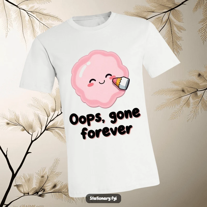 Funny t-shirt featuring a delighted eraser joyfully smudging a nonsensical shape, perfect for the playfully imperfect.