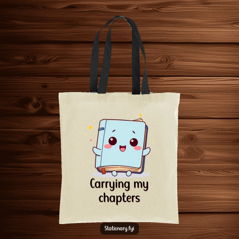 Funny Kawaii Notebook Tote Bag: A notebook character with fluttering pages, perfect for carrying creative works and essentials.