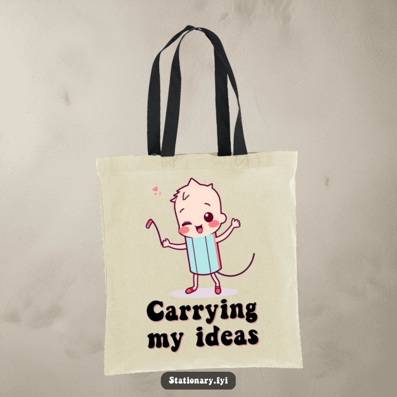 Funny Kawaii Pencil Tote Bag: A dancing pencil character with wiggling lead, making it a fun accessory for creatives.
