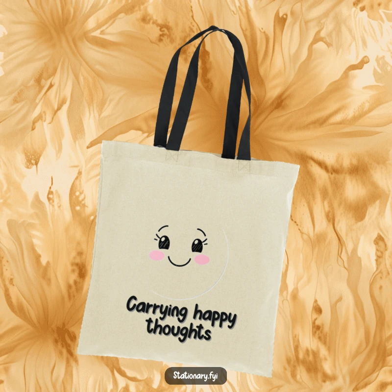 Funny tote bag with a happy marker character drawing a smiling face, perfect for carrying essentials with a cheerful vibe.