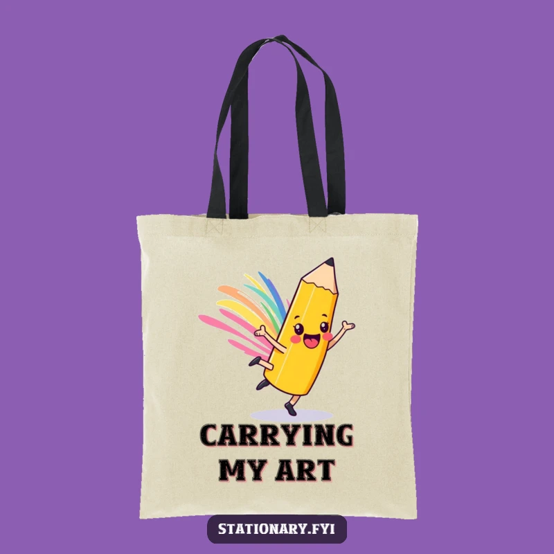 Funny Playful Pencil Tote Bag: Cartwheel Art Character Fun Carrier