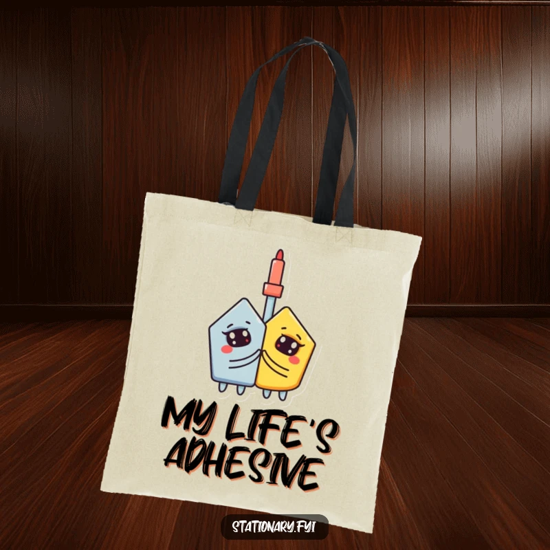 Funny tote bag: A curious glue stick joins two shapes, perfect for carrying daily necessities.
