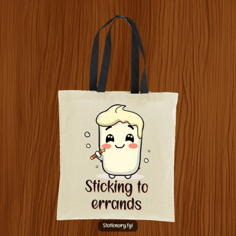 Funny Kawaii Glue Stick Tote Bag with a joyful smear, perfect for carrying supplies with humor and organization.